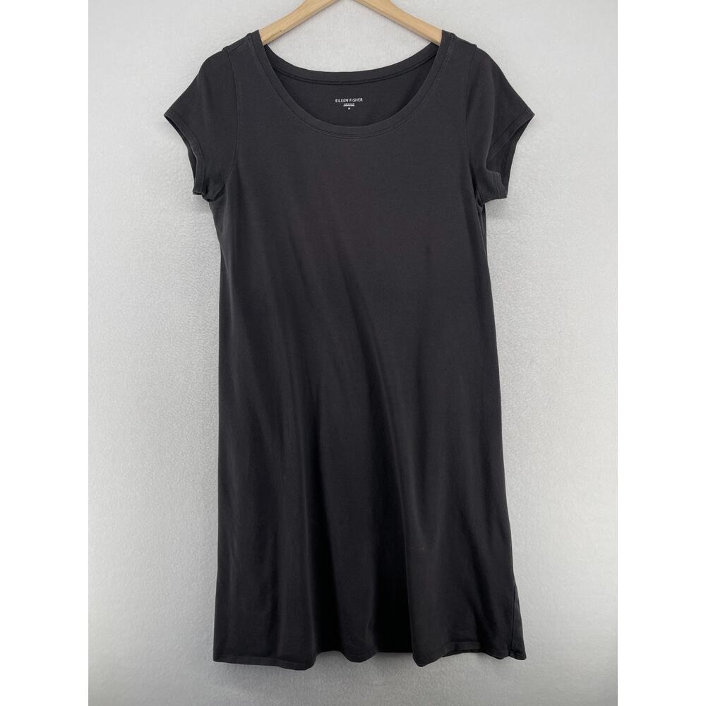EILEEN FISHER Dress M Stretch Organic Cotton Jersey T-Shirt Cap Sleeve Gray